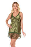 Arias Closet Haki Kısa Saten Gecelik OZN-14145