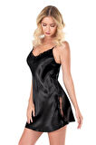 Arias Closet Siyah Kısa Saten Gecelik OZN-14156