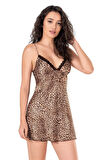 Arias Closet Leopar Kısa Saten Gecelik OZN-14169