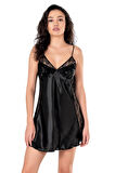 Arias Closet Siyah Kısa Saten Gecelik OZN-14170