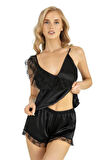 Arias Closet Siyah Saten Şort Takımı 9205 OZN-22533