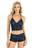 Arias Closet Lacivert Saten Şort Takımı 9222 OZN-22604
