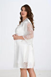 Arias Closet Büyük Beden 2li Ekru Sabahlık Takımı Bigsize OZN-22613