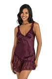 Arias Closet Mürdüm Kısa Saten Gecelik 8238 OZN-22638