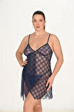 Arias Closet Büyük Beden Lacivert Gecelik 3046 OZN-22677