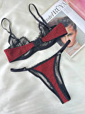 Aria's Closet Özel Tasarım Dantel İşlemeli  Bordo Desteksiz Bralet Takımı