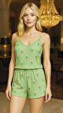 Aria's Closet Yeşil Çiçek Desenli Askılı Şortlu Pijama Takımı