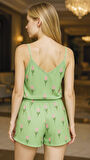 Aria's Closet Yeşil Çiçek Desenli Askılı Şortlu Pijama Takımı
