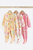 Next Baby % 100 Pamuklu Pembe Çiçekli 3’lü Tulum Set