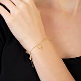 Beyaz Zirkon Taşlı Gold Renk Kelebek Tasarım 925 Ayar Gümüş Kadın Bileklik