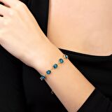 Gold Renk Nazar Boncuğu Detaylı 925 Ayar Gümüş Kadın Bileklik