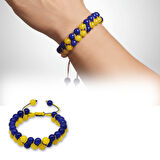 Çift Sıra Makrome Örgülü Küre Kesim Sarı Lacivert Jade Doğaltaş Erkek Taraftar Bileklik