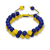 Çift Sıra Makrome Örgülü Küre Kesim Sarı Lacivert Jade Doğaltaş Erkek Taraftar Bileklik
