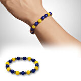 Küre Kesim Sarı Lacivert Jade Hematit Doğaltaş Erkek Taraftar Bileklik - M2