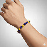 Küre Kesim Sarı Lacivert Jade Hematit Doğaltaş Erkek Taraftar Bileklik - M2