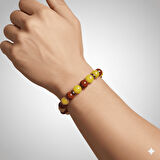 Küre Kesim Sarı Kırmızı Jade Akik Hematit Doğaltaş Erkek Taraftar Bileklik M2