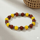 Küre Kesim Sarı Kırmızı Jade Akik Hematit Doğaltaş Erkek Taraftar Bileklik M2