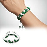 Çift Sıra Makrome Örgülü Küre Kesim Yeşil Beyaz Jade Doğaltaş Erkek Taraftar Bileklik