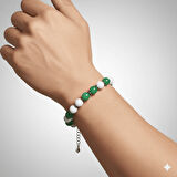 Gümüş Renk Metal Zincirli Küre Kesim Yeşil Beyaz Jade Hematit Doğaltaş Erkek Taraftar Bileklik