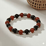 Küre Kesim Kırmızı Siyah Akik Oniks Hematit Doğaltaş Erkek Taraftar Bileklik M2