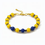 Gold Renk Metal Zincirli Küre Kesim Sarı Lacivert Jade Hematit Doğaltaş Kadın Taraftar Bileklik