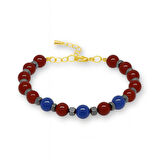 Gold Renk Kararmaz Metal Zincir Küre Kesim Bordo Mavi Jade Hematit Doğaltaş Kadın Taraftar Bileklik