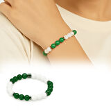 Küre Kesim Yeşil Beyaz Jade Doğaltaş Kadın Taraftar Bileklik