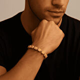 Gümüş Renk Metal Zincir Dorika Süslemeli Küp Kesim Hardal Rengi Doğal Damla Kehribar Erkek Bileklik