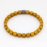 Hematit Doğaltaş Kombinli Küp Kesim Hardal Rengi Doğal Damla Kehribar Erkek Bileklik