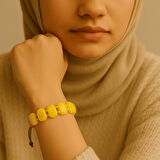 Makrome Örgülü Sarı Beyaz Renkli Doğal Damla Kehribar Rolex Kadın Bileklik