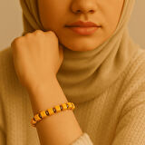 Hematit Doğaltaş Kombinli Küp Kesim Hardal Rengi Doğal Damla Kehribar Kadın Bileklik