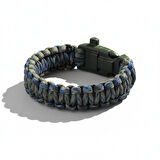 Pusulalı Çakmaklı Taktik Paracord Bileklik - Orman Mavi Kamuflaj Desen - Kamp ve Doğa Sporları İçin