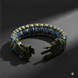 Pusulalı Çakmaklı Taktik Paracord Bileklik - Orman Mavi Kamuflaj Desen - Kamp ve Doğa Sporları İçin