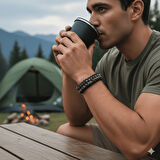 Pusulalı Çakmaklı Taktik Paracord Bileklik - Gece Kamuflaj Desen - Kamp ve Doğa Sporları İçin