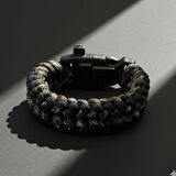 Pusulalı Çakmaklı Taktik Paracord Bileklik - Gece Kamuflaj Desen - Kamp ve Doğa Sporları İçin