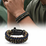 Pusulalı Çakmaklı Taktik Paracord Bileklik - Gece Kamuflaj Desen - Kamp ve Doğa Sporları İçin