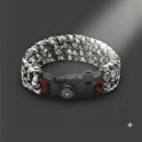 Pusulalı Çakmaklı Taktik Paracord Bileklik - Monokrom Kamuflaj Desen - Kamp ve Doğa Sporları İçin