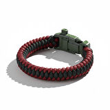 Pusulalı Çakmaklı Taktik Paracord Bileklik - Bordo Yeşil Kamuflaj Desen - Kamp ve Doğa Sporları İçin