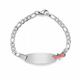 Çocuk Çelik Bileklik - İsme Özel Yazılı - Gümüş Renk - Pembe Yusufcuk Figürlü - Figaro Zincirli