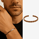 Erkek Bakır Bileklik - Taşlamalı Burma Model - Otantik Tasarım - Ayarlanabilir Yapı