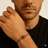 Erkek Bakır Bileklik - Pembe Kuvars Doğaltaşlı - Otantik Tasarım - Ayarlanabilir Yapı