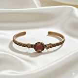 Kadın Bakır Bileklik - Pembe Kuvars Doğaltaşlı - Otantik Tasarım - Ayarlanabilir Yapı