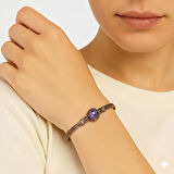 Kadın Bakır Bileklik - Ametist Doğaltaşlı - Otantik Tasarım - Ayarlanabilir Yapı