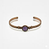 Kadın Bakır Bileklik - Ametist Doğaltaşlı - Otantik Tasarım - Ayarlanabilir Yapı