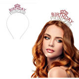 Periboia Kristal Taşlı Birthday Princess Yazılı Parti Tacı Pembe Renk 