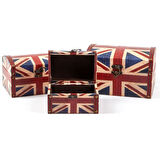 Dekoratif Ahşap Üçlü Takı Kutusu İngiltere Bayrağı Temalı