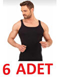 Berrak 1044 (L-54) Erkek Siyah 6 ADET İnce Askılı Fitilli Kaşkorse Atlet