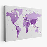 Harita Sepeti Dünya Haritası Mor Renkli Dekoratif Kanvas Tablo 1044