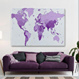 Harita Sepeti Dünya Haritası Mor Renkli Dekoratif Kanvas Tablo 1044