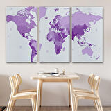 Harita Sepeti Dünya Haritası Mor Renkli Dekoratif Kanvas Tablo 1044